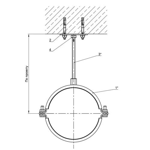 Крепление одного трубопровода к перекрытию