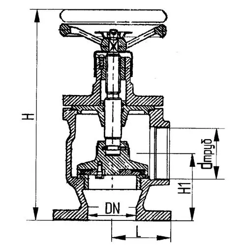 Судовой пожарный угловой клапан 65x10 мм 595-0310