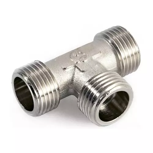 Штуцерный равнопроходный тройник с наружной резьбой 20x40 мм Бр